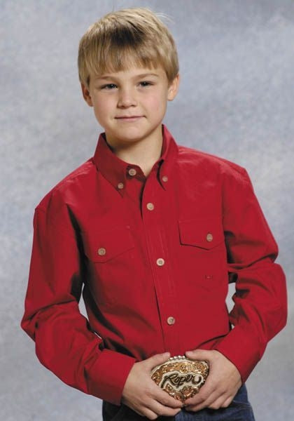 Roper Boys Poplin Western Shirt - Solid Red Lg Br