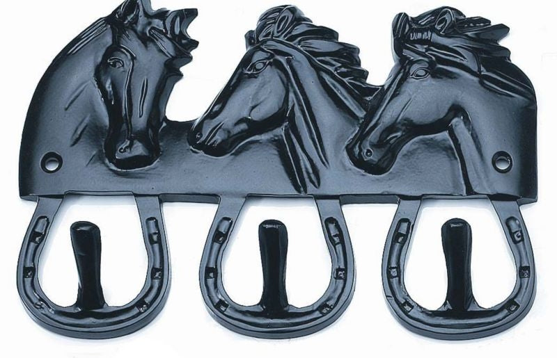 Horse Fare Three Hooks with Three Horse Heads Brass