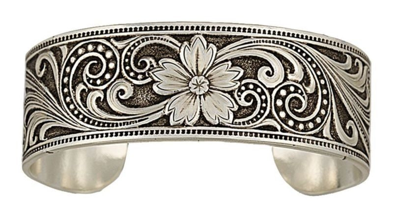 Western Lace Whisper Garden Cuff BraceletBk/Wh