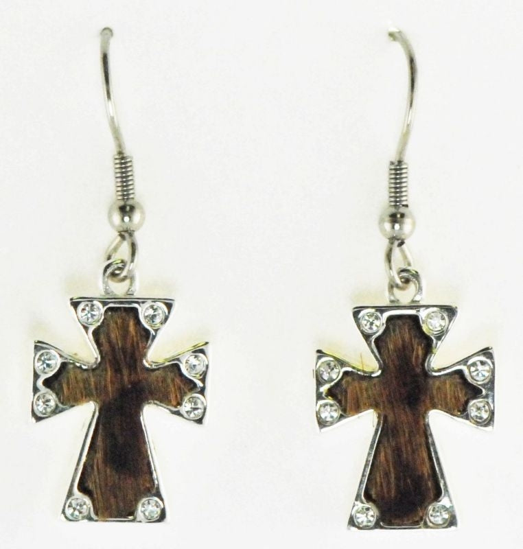Western Edge Hair-On Cross Earrings Brown