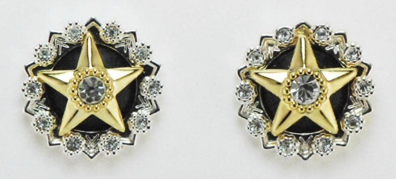 Western Edge Crystal Center Star Earrings Blk/Gold
