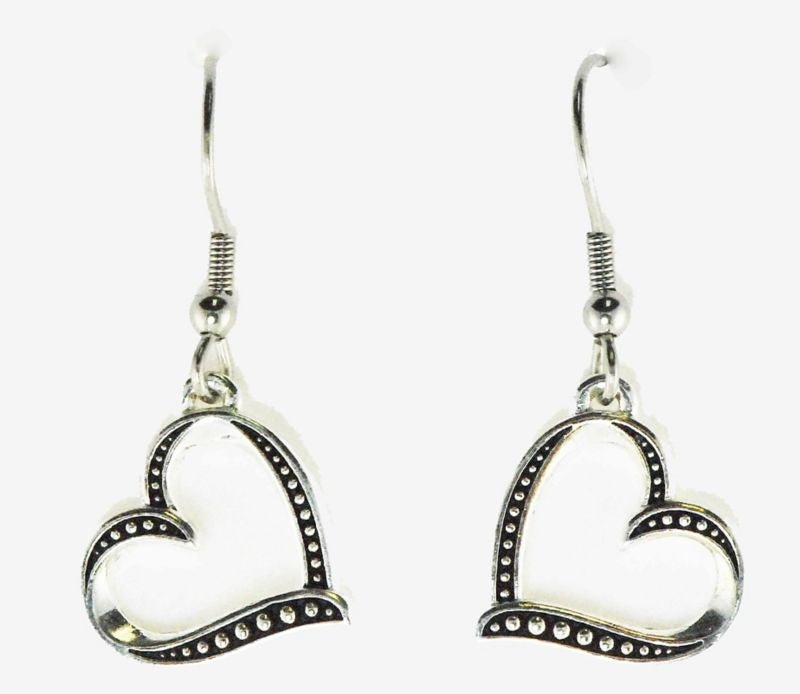 Western Edge Jewelry Side Heart Earrings Blk/Sil