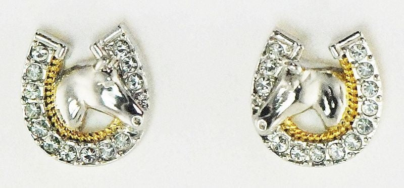 Western Edge Horseshoe Horsehead Earrings Slvr/Gld