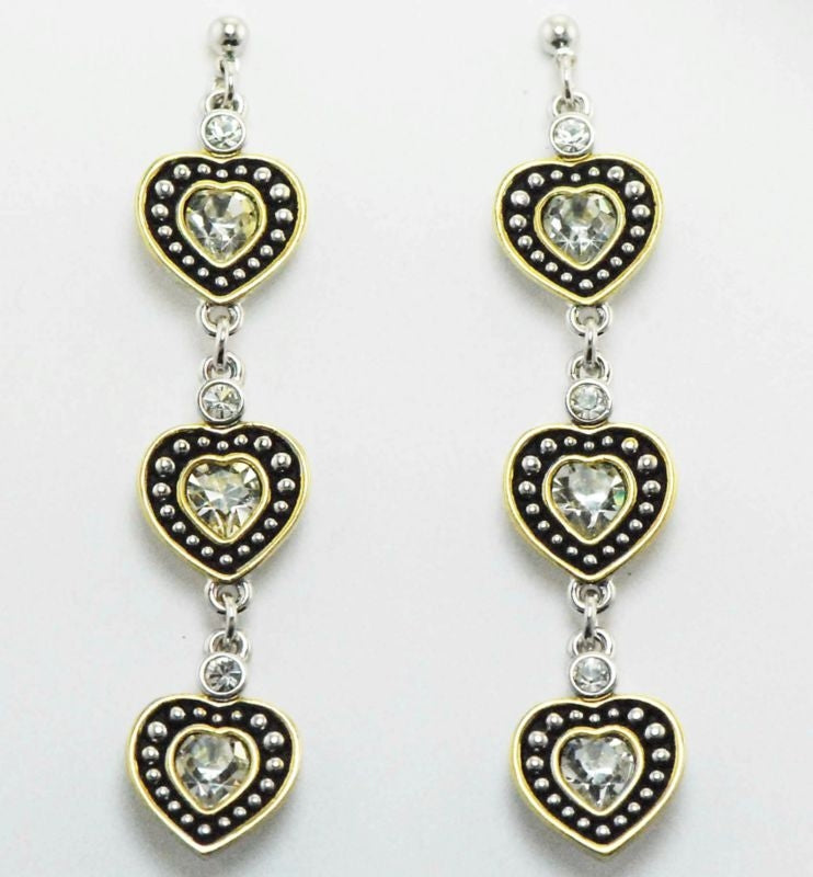 Western Edge Triple Heart Rope Earrings Gold