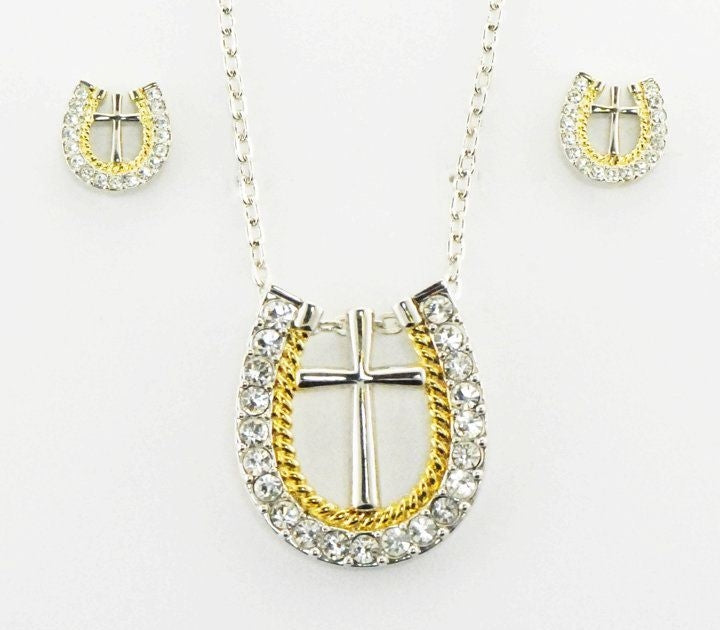 Jewelry Rope Horseshoe Cross Jewlery Set Gold