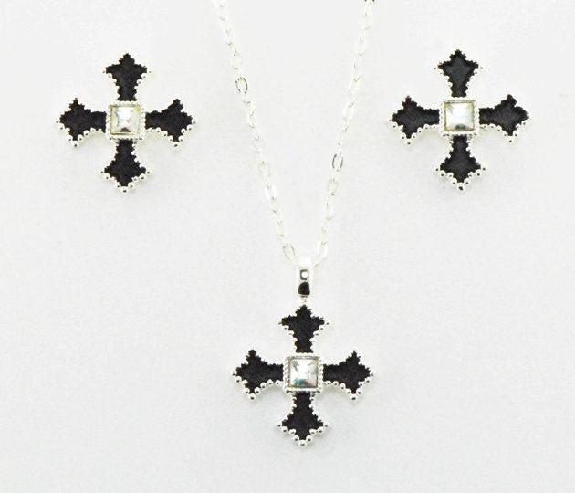 Western Edge Filled Cross Jewelry Set Black