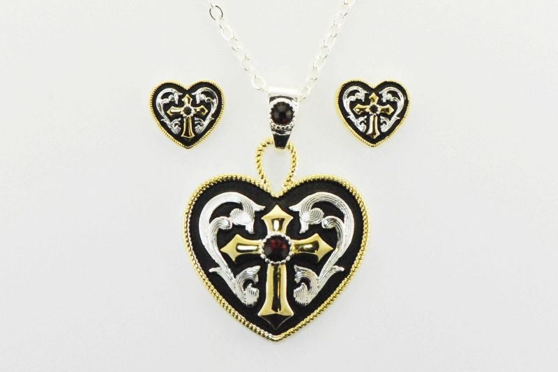 Western Edge Western Heart/Cross Jewelry Set Red