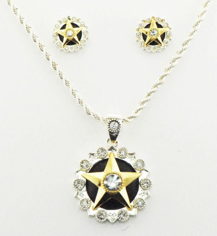 Western Edge Crystal Star Jewlery Set Blk/Gold