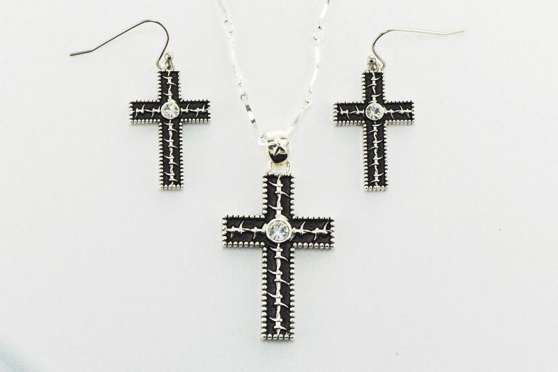 Western Edge Barb Wire Cross Jewelry Set