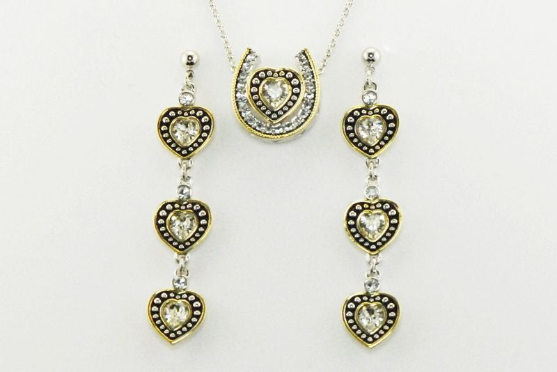 Western Edge Heart/Horseshoe Rope Jewelry Set Gold