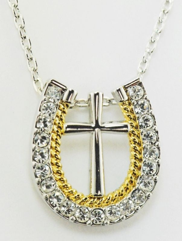 Jewelry Rope Horseshoe Cross Necklace Gold