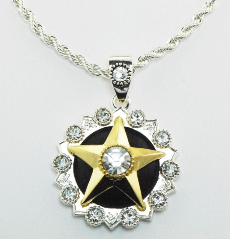 Western Edge Crystal Center Star Necklace Blk/Gold