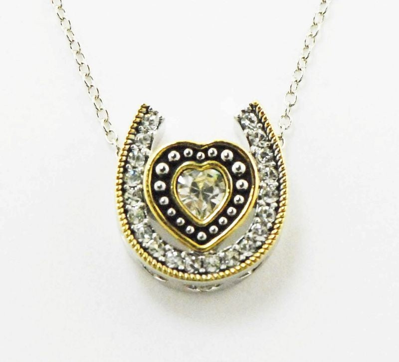 Western Edge Heart/Horseshoe Rope Necklace Gold
