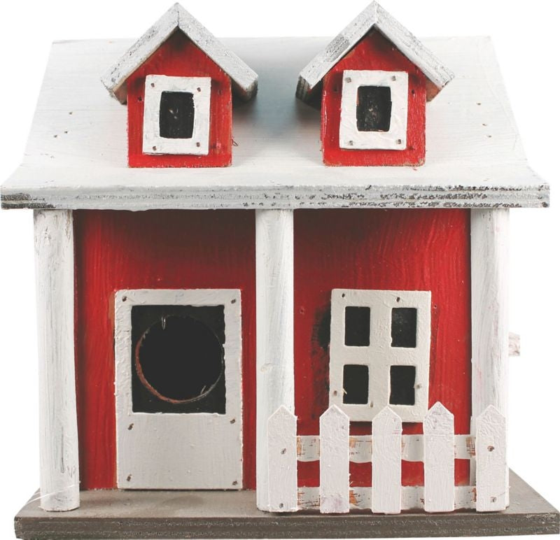 Picket Fence Cottage Birdhouse Red/White