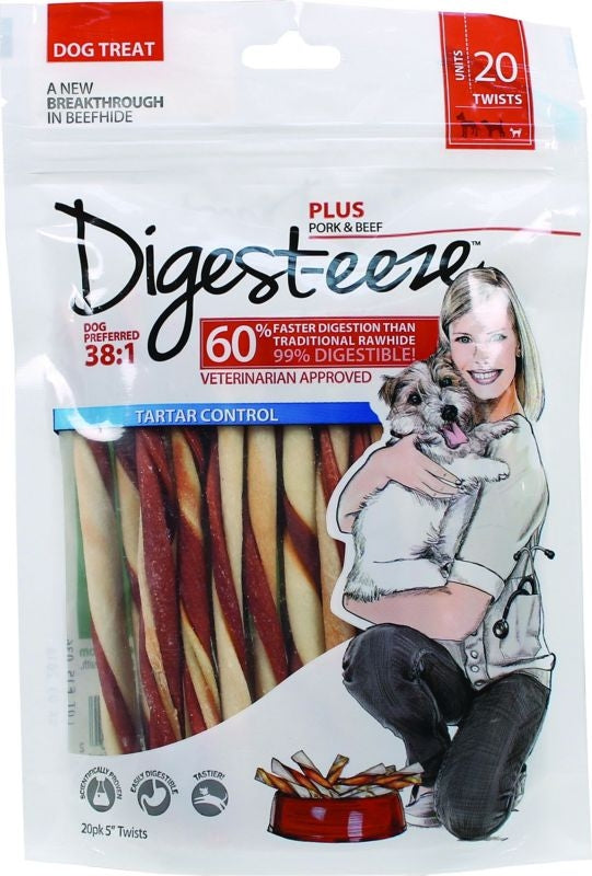 Digesteeze Beefhide Dog Twists 5In/20Pk Porkbeef