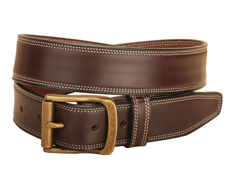 Tory Double Edge Stitched Leather Belt 28 Bk/Gry