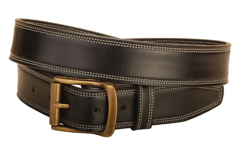 Tory Double Edge Stitched Leather Belt 28 Bk/Gry