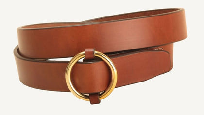 Tory Brass Ring Buckle Leather Belt 24 Havana