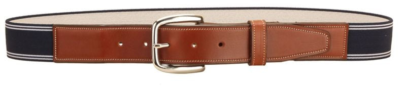 Tory Elastic Belt with Leather Billets 28 Navy White