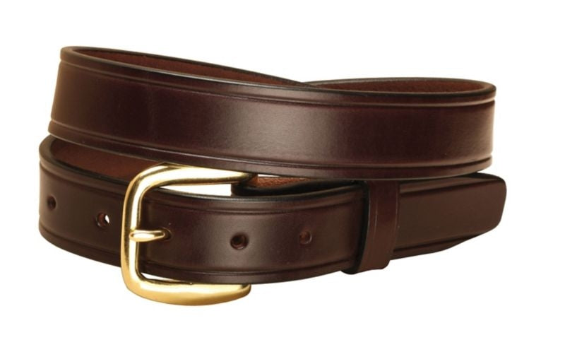 Plain Leather Belt/Brass Buckle- 1 1/4In 32 Bk/Gry