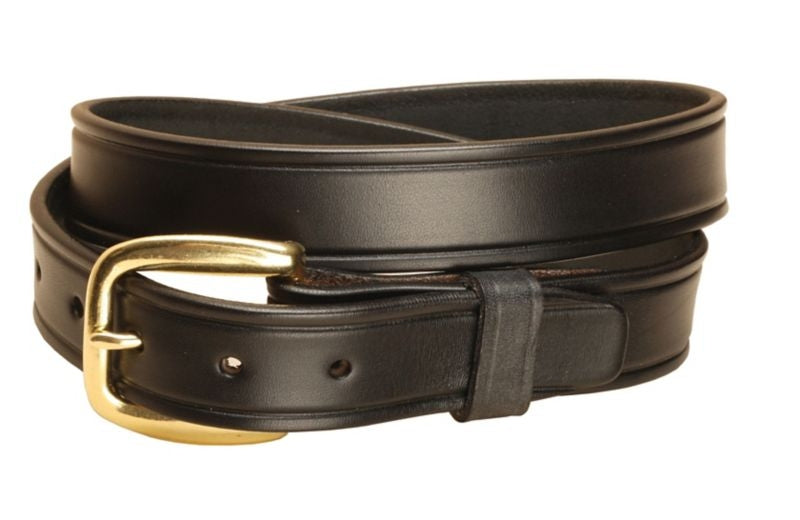 Plain Leather Belt/Brass Buckle- 1 1/4In 32 Bk/Gry