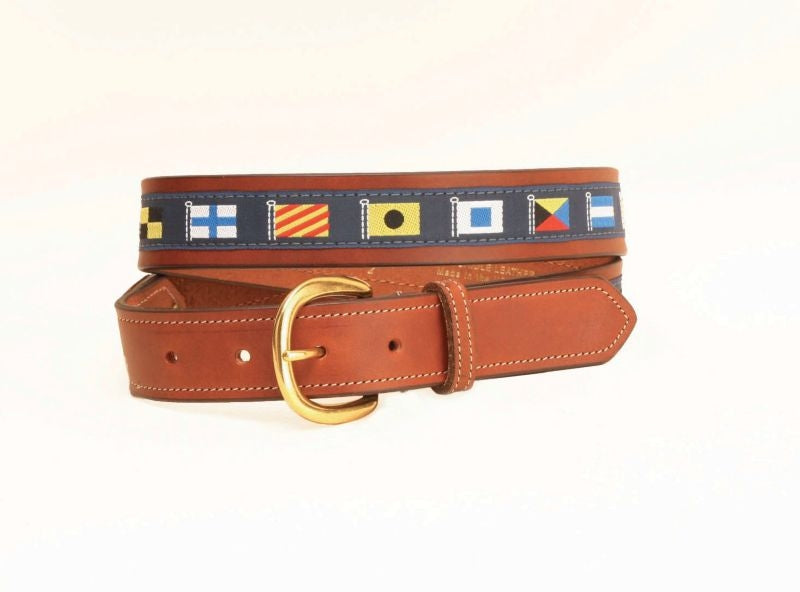 Padded Leather Nautical And Rivet Belt 32in Bk/Gry