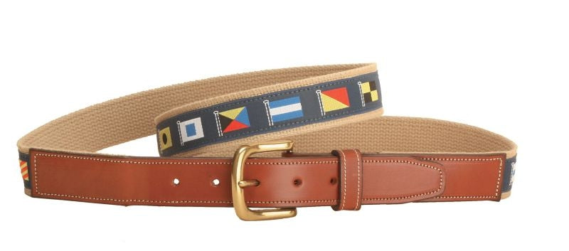 Tory Leather Nautical Belt 32in Bk/Gry