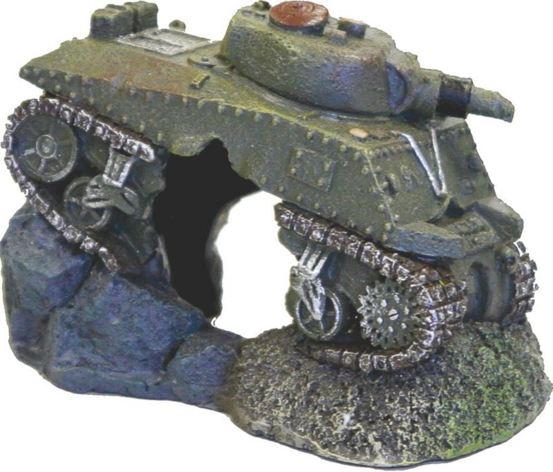 Blue Ribbon Sunken Army Tank with Cave Ornament