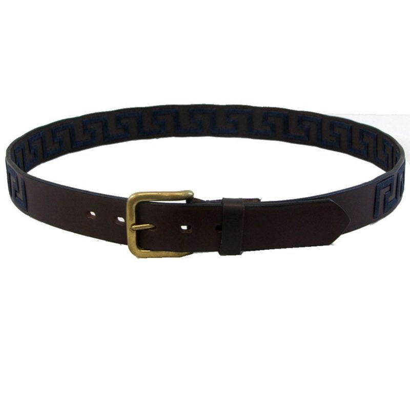 Wow Greek Key Brown Leather Belt