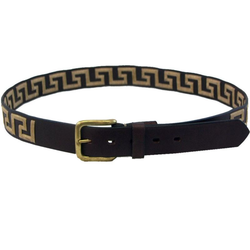 WOW Greek Key Brown Leather Belt