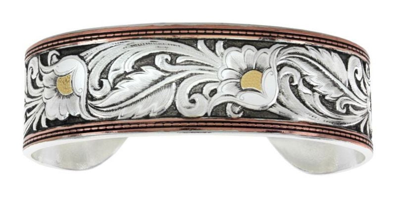 Leathercut Tri-Colored Floral Cuff Bracelet