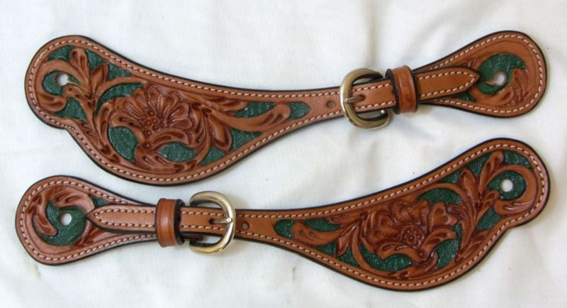Western Spur Strap Two Tone Floral Stamped Design
