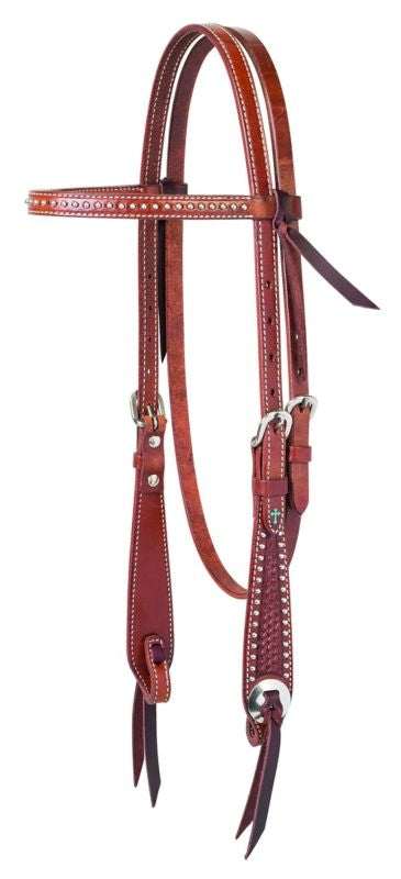 Cross Basketweave Tooled Browband Headstall H Brn
