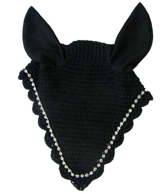 Coronet Crochet Fly Veil /Rhinestones Horse Black