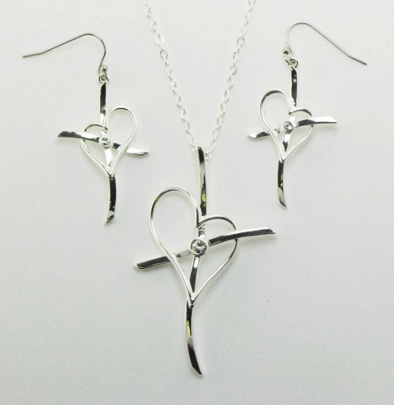 Cross My Heart Crystal Earrings/Necklace Set