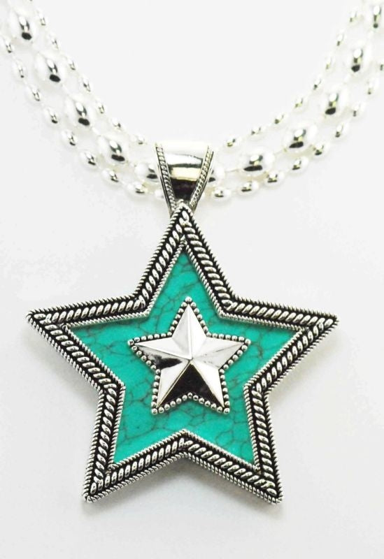 Western Edge Crystal Double Star Necklace Set