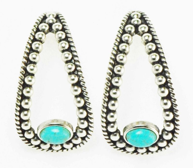 Western Edge Stone Beaded Oval Earrings