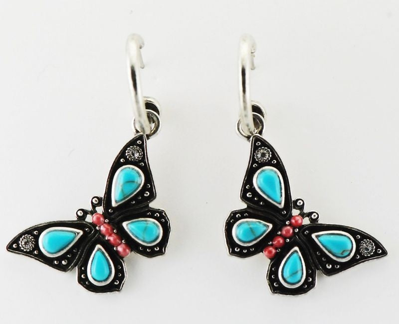 Western Edge Stone Butterfly Dangle Earrings
