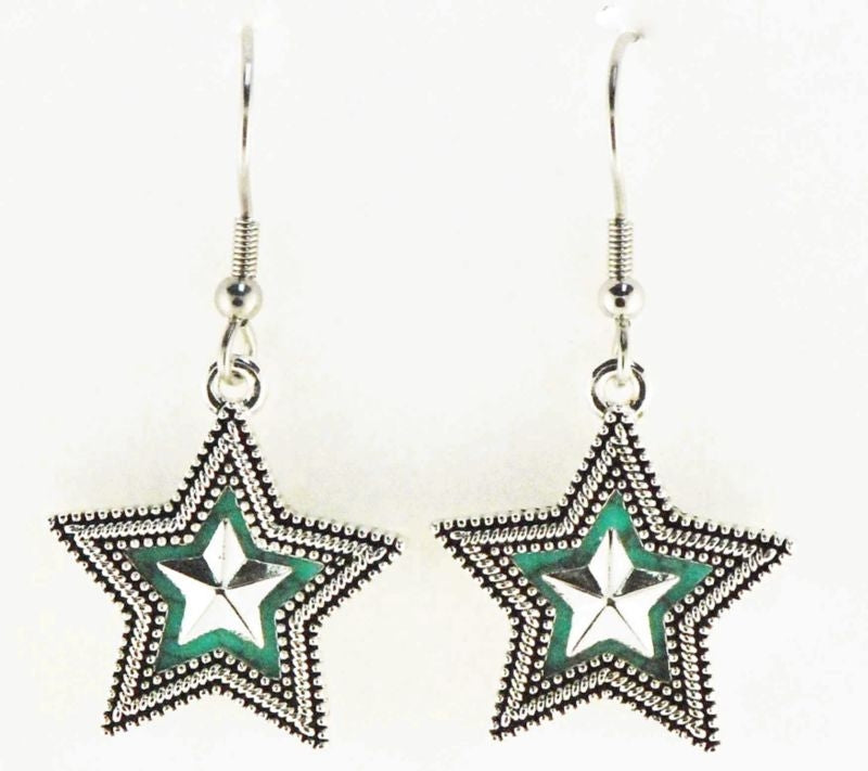 Western Edge Stone Crystal Star Dangle Earrings