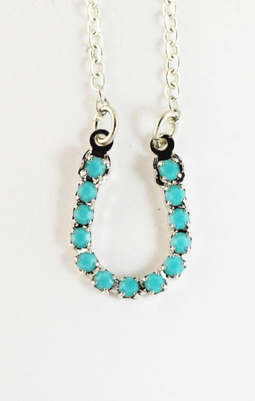 Imitation Stones Horseshoe Necklace Turquoise
