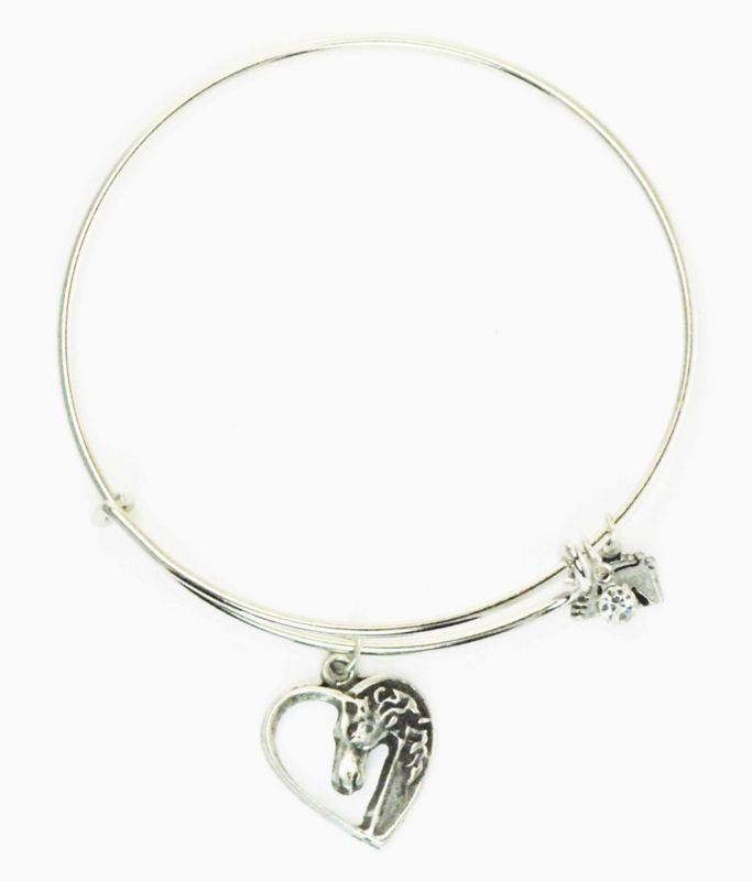 Horse Head In Heart Plain Wire Adjustable Bangle