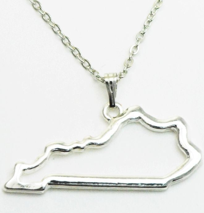 Kentucky State Outline Neck Silver PlateBk/Wh