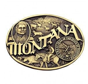 Montana State Heritage Attitude Buckle Brass