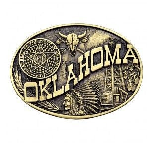 Oklahoma State Heritage Buckle 3.625X2.75 Brn