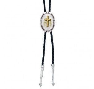 New Trad Four Direction Bolo Tie/Triple Cross Brn