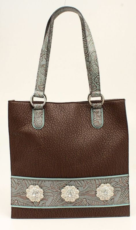 Nocona Myra Embossed Fringe And Concho ToteBk/Wh