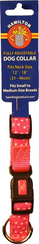 Ribbon Overlay Adj Dog Collar 5/8x12-18 PnkDots