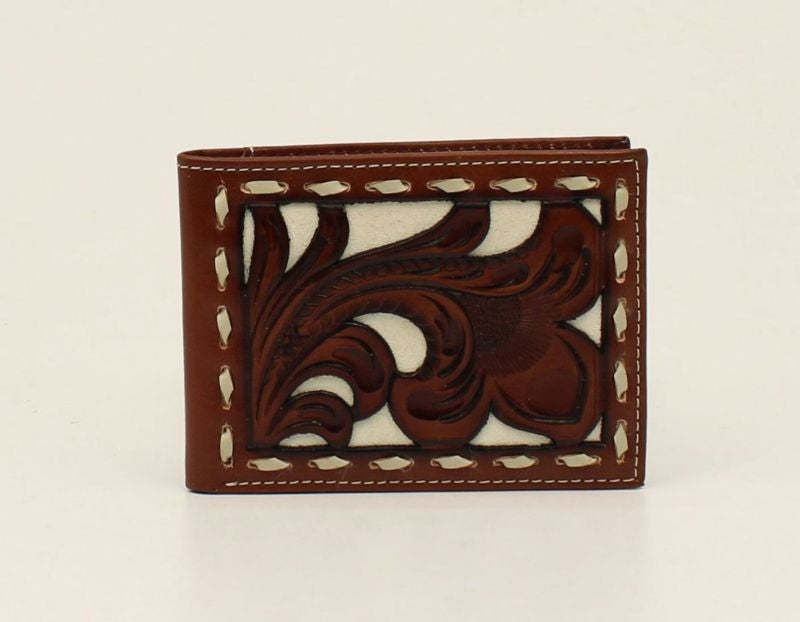 Nocona Pierced Overlay Laced Bi-Fold WalletBk/Wh