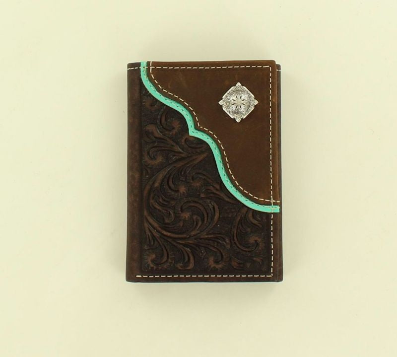 Scroll Embossed Overlay Concho Tri-Fold Wallet