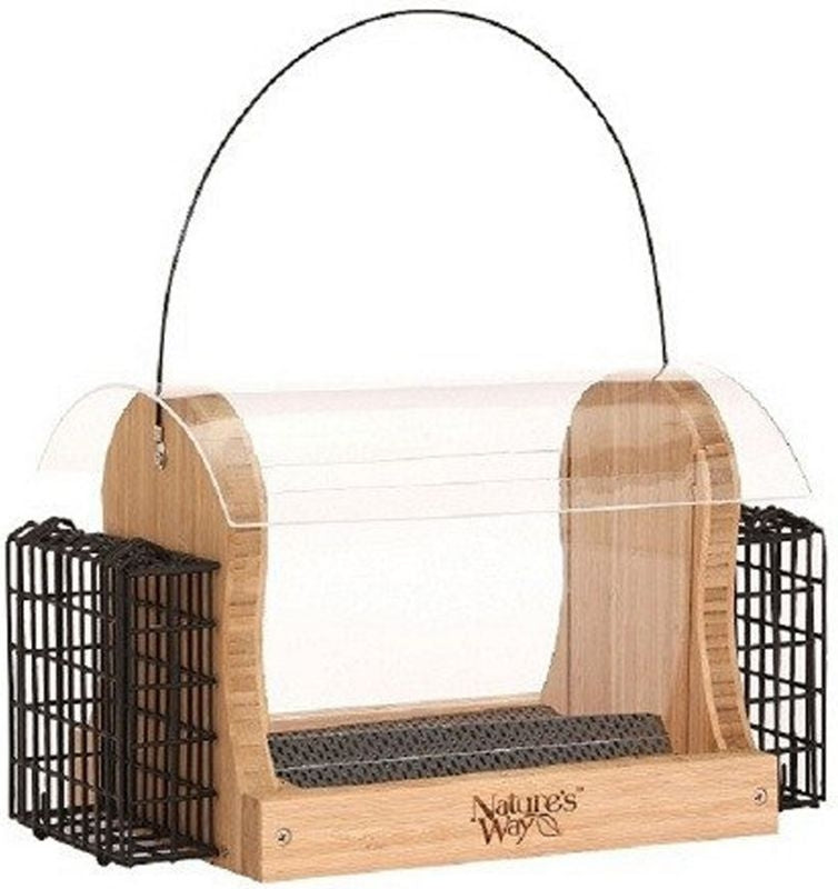 Natures Way Hopper Feeder With Suet Cages Bamboo